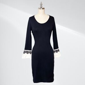 Calvin Klein Black Bell Sleeve Sweater Sheath Dress Small